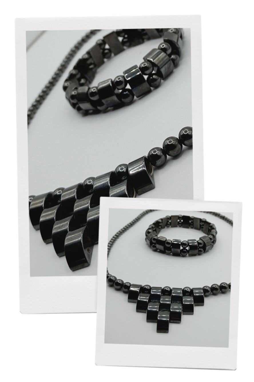 Magnetite Necklace & Bracelet Set – Bold, Modern Style
